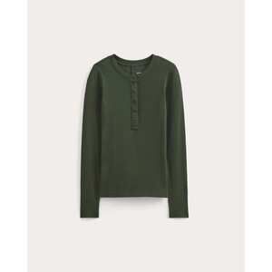 Everlane Luxe Rib Henley in Dark Forest, Size Large, Cotton/Denim
